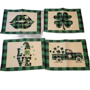 SharkBliss 4 PK St Patty's Day Decor Burlap Fabric Placemats